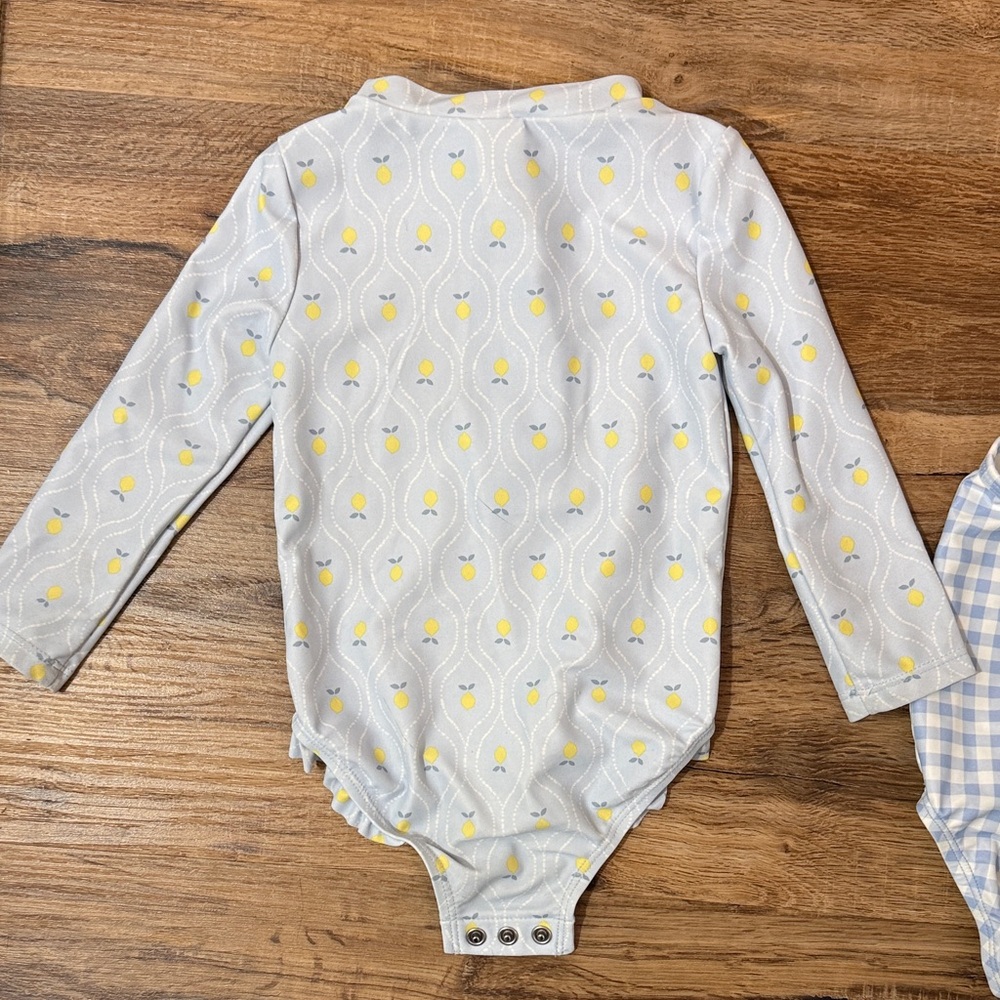 Set of 2 Carter's Baby Girls Bathing suits - blue gingham and blue lemon print - Picture 7 of 8